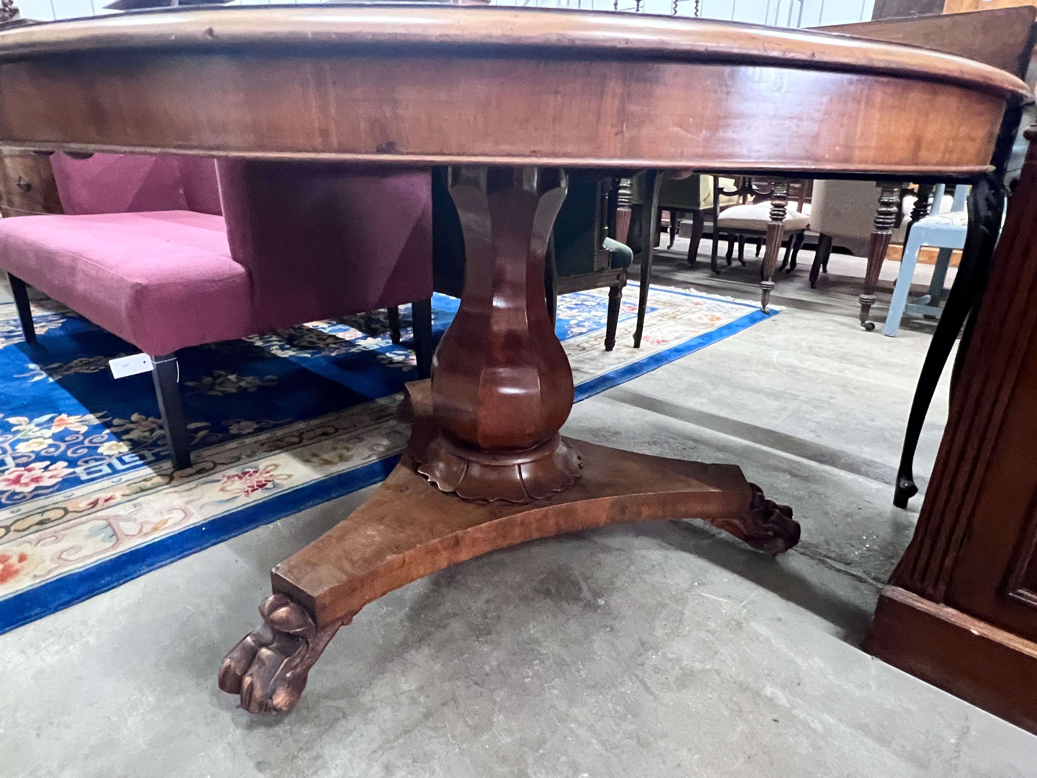 A Victorian circular mahogany tilt top breakfast table, diameter 120cm, height 74cm